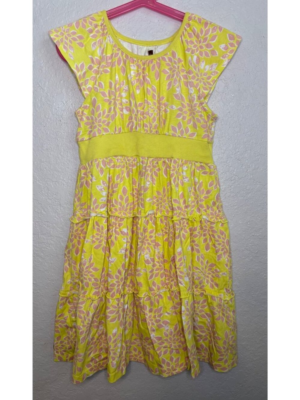 Tea Collection Girls Yellow Floral Tiered Dress Size 6 100% Cotton